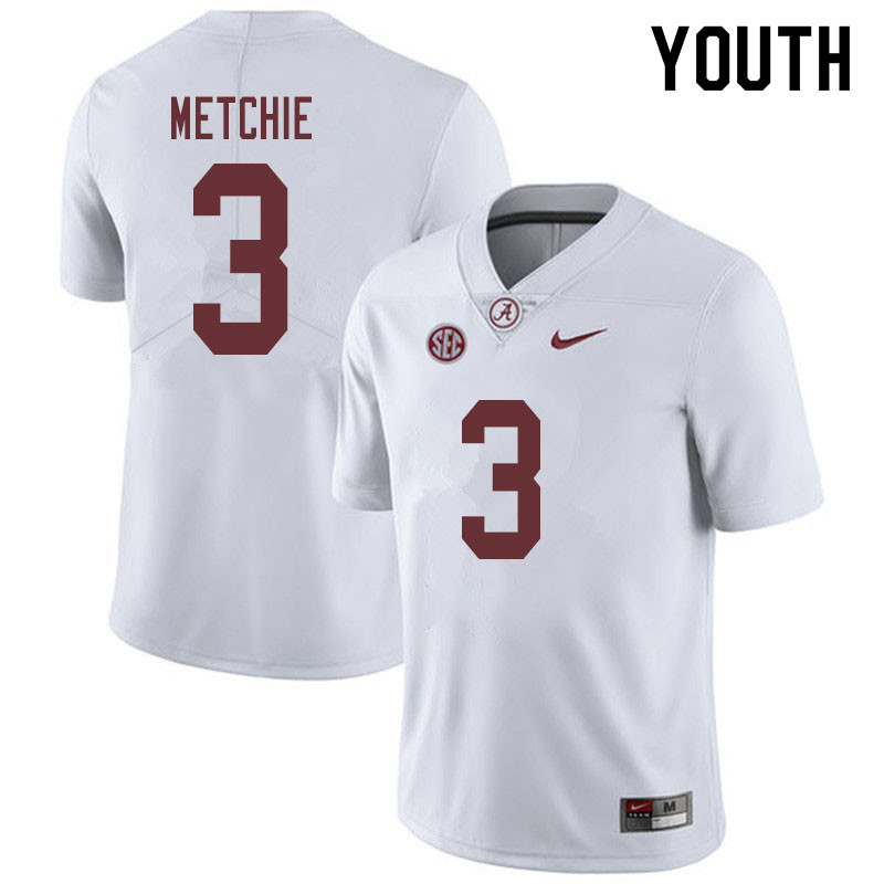 Alabama Crimson Tide Youth John Metchie #3 White NCAA Nike Authentic Stitched 2019 College Football Jersey YT16A72VM